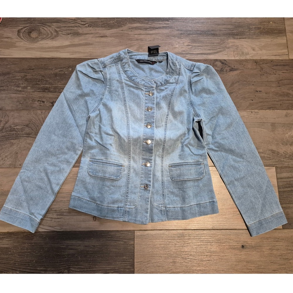 Colleen Lopez Denim Jacket Womens XS Button Front Puff Sleeve‎ Light Wash